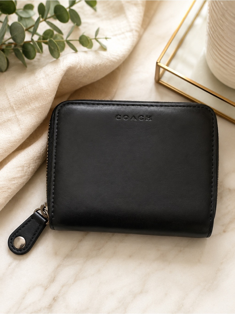 Vintage Coach Black Leather Wallet Zip Y2K Coin Purse Unisex Rare Collectible 💎